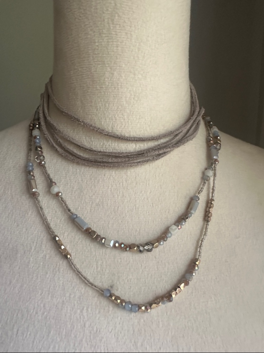 Layering Suede and Milky Crystal Coastal Cowgirl Versatile Wrapping Necklace - Picture 12 of 16